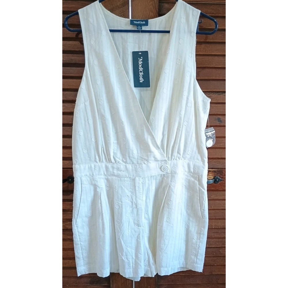 NWT Modcloth Anywhere Everywhere Romper Women's White Cotton Faux Wrap Shorts